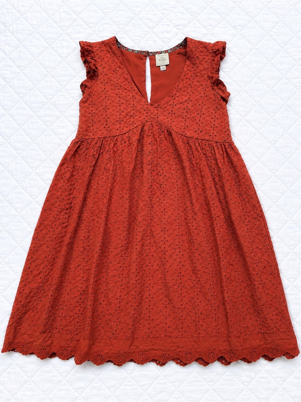 Knox Rose Rust Eyelet Babydoll Dress Cottagecore Boho Size S